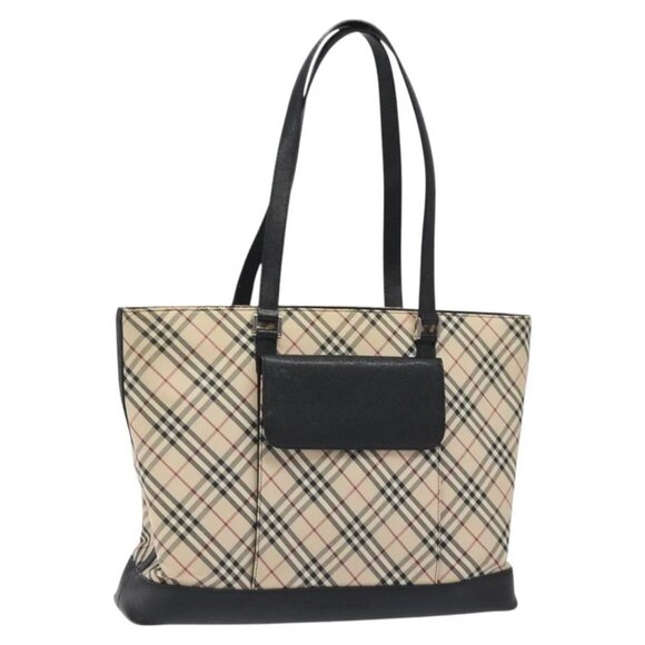 BURBERRY Nova Check Tote Bag Canvas Leather Silver Beige - Picture 1 of 16